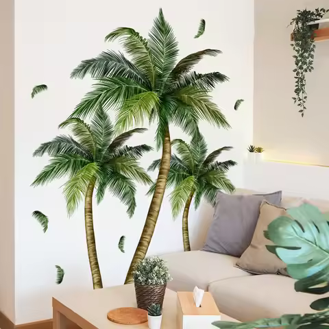 Home Decorations Hand-drawn Green Plants Coconut Trees Vinyl Wall Baseboard Art Stickers Removable f