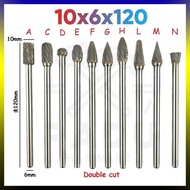 10x6x120mm Tungsten Carbide Burr 6mm Single Double Cut Rotary Porting Tool Mata Porting Mata Korek