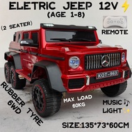 VVM:(RUBBER TYRE) 6WD KIDS RIDE ON ELETRIC JEEP 2 SEATER 12V DESIGN MERCEDES GWAGON BRABUS KERETA EL