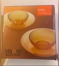 全新 康寧 Corelle visions amber dinnerware set  玻璃碗碟套裝  2 bowls + 2 plates