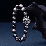 Sier Obsidian Nine-Tail Fox Pendent Bracelet Cute Lucky Charms 10Mm