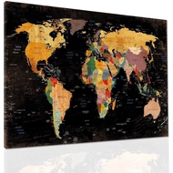 Decor MI Colorful World Map Wall Art on Canvas Black Deco Prints Paintings Travel Map of The World Children Education Ready to Hang Map Decor Artwork