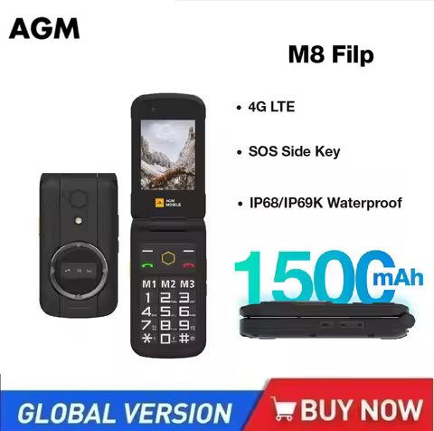 AGM M8 Rugged Flip Phone Senior Safe,No Cam/Bluetooth,WaterProof,Clear 2.8” QVGA,4G,SOS Button,1500m