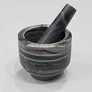 Stones And Homes Indian Grey Mortar and Pestle Set Large Bowl Marble Herbs Spices Stone Grinder for Kitchen and Home 4 Inch Polished Decorative Round Medicine Pills Stone Grinder - (10 x 8 cm)