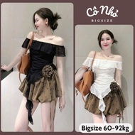 Women's Big Size Mesh T-shirt with Sexy Off-the-Shoulder Tassel Flap for Chubby Girls A350