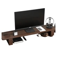 TECHCHIP-Computer Monitor Stand - Rubber Wood Desktop Base Black Walnut Finish Screen Storage Suppor