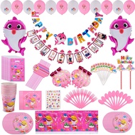 Pink Baby-Shark Birthday Theme Party Layout Decoration Kit Party Supplies