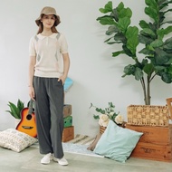 [CUMAR] Elastic Waist Slim-fit Straight Pants Black Gray