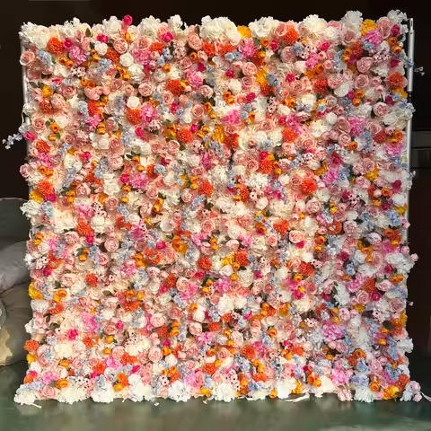 8ft X 8ft Customized 5D Stage Artificial Silk Rose Cheap Roll White Flower Wall Backdrop for Wedding