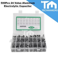 500Pcs 24 Value Aluminum Electrolytic Capacitor Assorted Kit Set with Box 16V~50V 0.1uF to 1000uF 0.