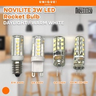 NOVILITE LED 3W E14 240V / 3W G9 240V / 3W G4 240V / 3W G4 12V AC & DC LED ROCKET BULB