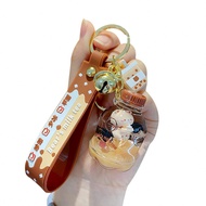 Men Women Creative Interesting Floating Milk Tea Brown Bear Lucky Bottle Keychain Keyrings