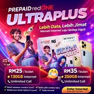 Prepaid redONE Ultraplus | 130GB dan 250GB Internet | Unlimited Call | 4G & 5G
