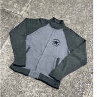 Authentic Converse Vintage Warm-Up Jacket Knitted Front Zipper Cardigan Gray-Black Y2K Style Street 