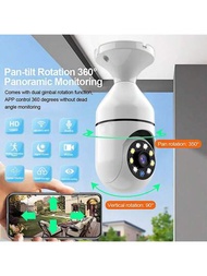 1入組白色a6光球攝影機360度旋轉球燈小型攝像機,可通過移動遙控拍照和錄像,1080p高清晰度,無線wifi網絡,燈泡監控,適用於家庭和辦公室安全和警報視頻證據收集