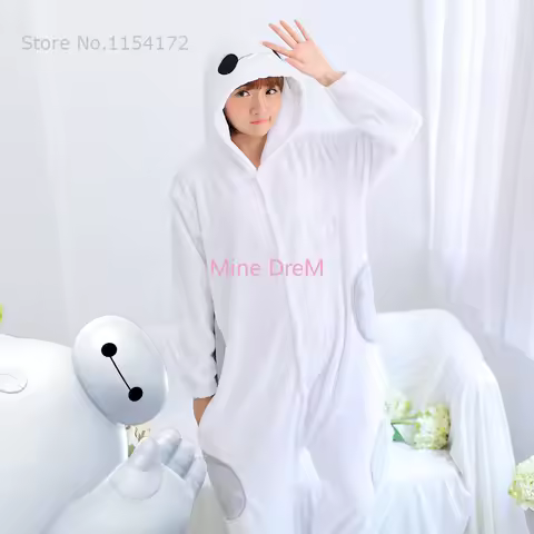 Kigurumi Oneises Pajamas Big Hero Baymax Cosplay Halloween Party Costumes Animal Pijama Flannel Slee