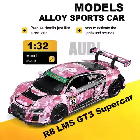 1:32 Audi R8 LMS GT3 Model Sports Cars Alloy Diecast Nissan GTR Nisom Supercars Doors Opened Pull Ba