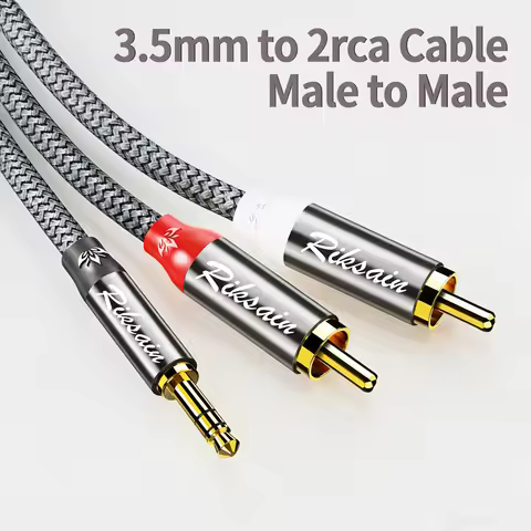 RIKSOIN 3.5mm to 2RCA Cable, 3.5mm AUX to 2 RCA Audio Cable HiFi Sound Headphone Jack Metal Shell RC