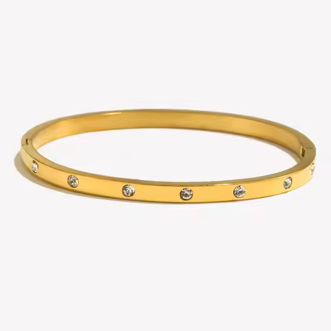 E.B.belle Dotted Zircon Buckle Bracelet Water Resistant 316L Stainless Steel Bracelet for Women 18K 