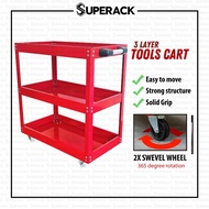 SUPERACK Trolley Rack 3 Layers Service Cart Metal Steel Tool Trolley Barang Garaj Bengkel Tools Shelf Storage