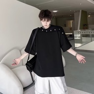 Cotton Short-sleeved Men's T-shirt Summer Fashion Casual Simple High Quality Round Neck Tee White/ B