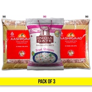 Indiagate Rozanna Basmati rice 5KG, Aashirvaad Whole Wheat Flour 5kgX2, (Feast Rozzana Basmati Rice, Rich taste and exotic aroma, Aged perfectly for daily use, Wheat atta, Wheat flour, soft chappati, Best atta) (Pack of 3)