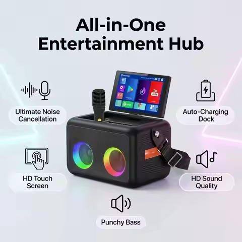Android Karaoke Machine with Touch Screen, WiFi Smart Speaker System with Lyrics Display for Home KT
