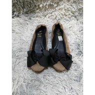 Black Bow Suede Brown Ballet Flats