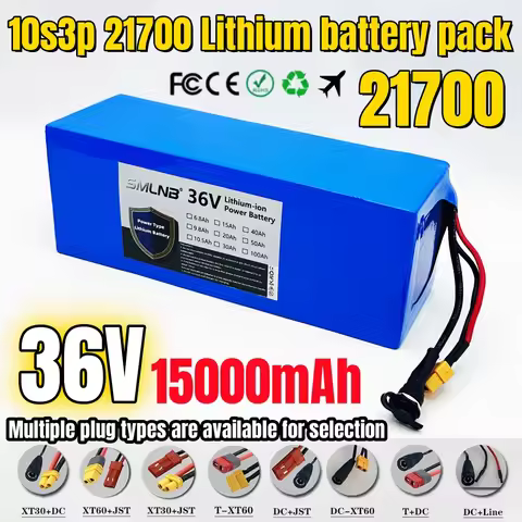 36V 15Ah 10S3P 15Ah 21700 lithium ion battery pack built-in 15A BMS, 250W-500W scooter, bicycle batt