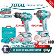 Total Li-ion Cordless Brushless Drill 52Nm & Brushless Impact Wrench 400Nm Combo TCKLI20271