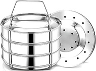 Easyshopforeveryone Rice Cooker Dabba, Stainless Steel Stackable Steamer Insert Pans, 3 Separators with Lifter, Compatible with 6 Qt Instant Pot and 5 Litre Outer Lid Pressure Cookers