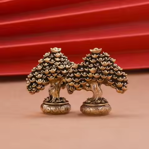 3.4cm Brass Fortune Tree Ornaments Potted Tree Ingot Tree Retro Brass Ornaments Living Room Office O