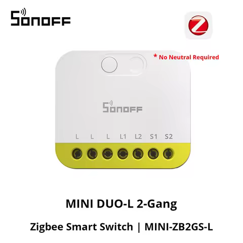 SONOFF MINI DUO-L 2-Gang Zigbee Smart Switch MINI-ZB2GS-L No Neutral Wire Required Dual-Channel Exte