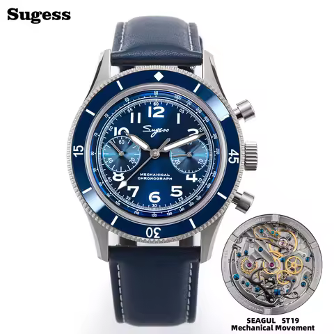Sugess Watch 1963 Men Watches ST1901 Chronograph Luminous Mechanical Wristwatches Waterproof Crystal