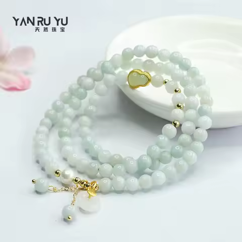 Natural Genuine Burma Jade Multiple Laps Bracelet Elastic Rope With Gourd Accessories Hotan Jade Ban