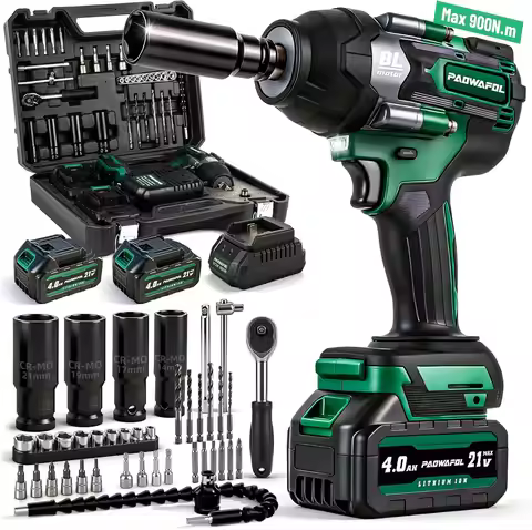 1/2 Impact Wrench 665 Ft-lbs, 21V Cordless with 2 Batteries, Drill Bits & Sockets Set for Car Tire L