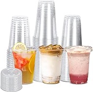 100 Pack Clear Plastic Cups With Lids, Disposable 16 oz Coffee Cups with Flat Lids - Ideal for Cold