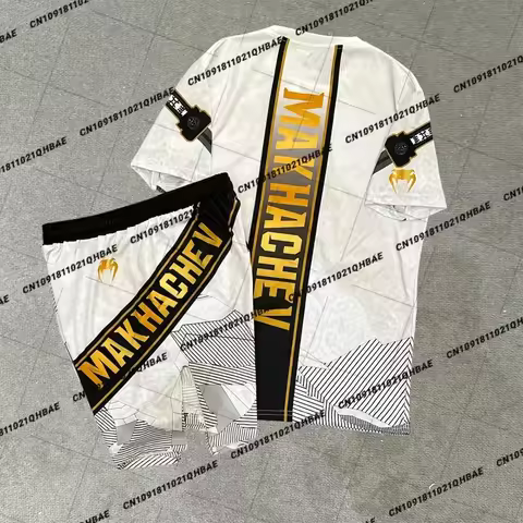 Summer Top Boxer MMA Octagonal Cage Islam Makhachev Tshirt Shorts Set Men Sports Training Running Se