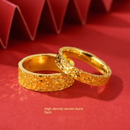 cincin lelaki 5G Gold Color Sand Gold Plated 999 Crushed Ice Ring Men Women Couple Rings Gypsophila 