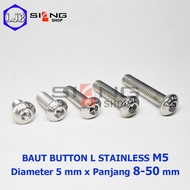 Button Bolt L M5 Stainless 304 A2-70 Length 8 to 50 mm