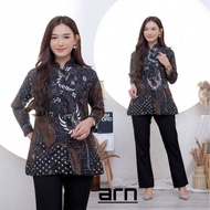 Baju Batik Wanita Lengan Panjang Atasan Blouse Batik