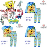 Caluby Pyjamas Kids Baju Kids Girl Boy Kids Set Clothing Pyjamas Satin Kids Spongebob XE-1981S XE-19