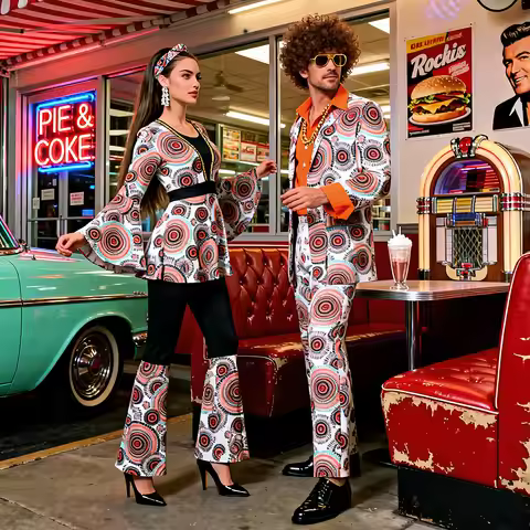 Fashion 70s/80s Hippie Costumes Couples Vintage Disco Cosplay Outfits Halloween Dress-Up Costumes Se