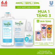 Combo Simple tẩy trang 400ml + sữa rửa mặt 150ml + tinh chất serum 30ml Simple cấp ẩm sâu cho da khô