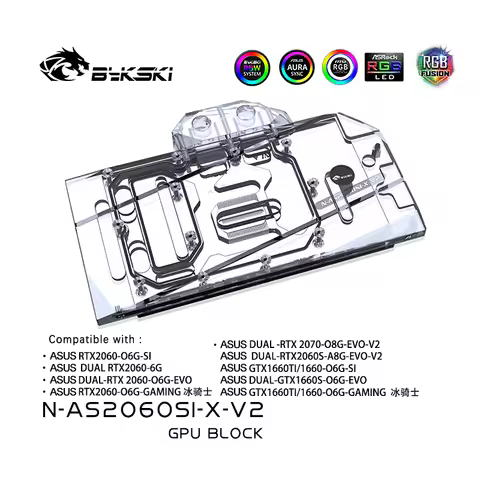 Bykski GPU block For ASUS RTX2060 / GTX1660 O6G GAMING , Full Cover Water Cooling Cooler , N-AS2060S