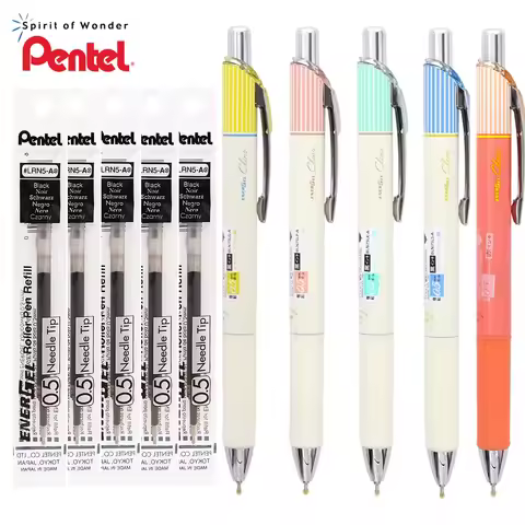 1+5pcs Japan Pentel ENERGEL Gel Pen Clena BLN75L Striped Quick Dry Red Black Writing Signature 0.5mm