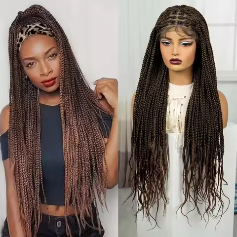 36 Inches 1B-30 Ombre Synthetic Braided Wigs with Baby Hair Knotless Lace Front Straight Boho Braidi