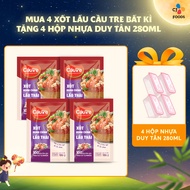 [Tặng 4 hộp nhựa 280ml] Combo 4 Mix Xốt Lẩu hoàn chỉnh Cầu Tre 120g (Lẩu gà/ Lẩu kimchi/ Lẩu bò/ Lẩu