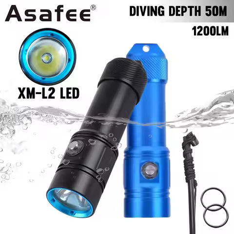 Asafee 50M Underwater Diving Flashlight L2 LED 1200LM SOS Light Battery Display Torch IPX8 Waterproo