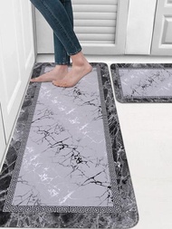 1入組美麗大理石圖案水晶絲絨防滑廚房地墊室內地毯